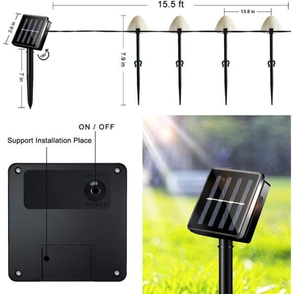 Outdoor Solar Garden Light,Set of 12Mini Solar Mushroom Light Outdoor Waterproof - Picture 5 of 6
